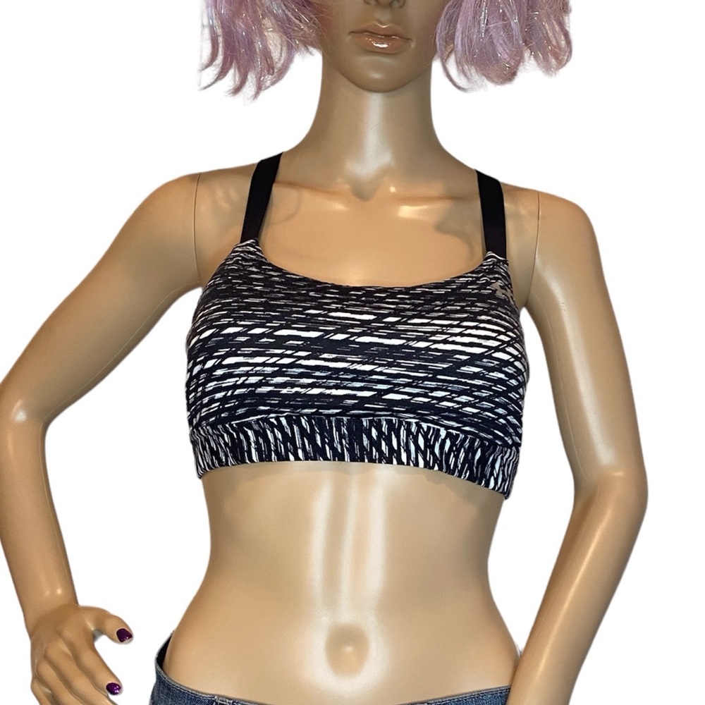 Under Armour UA Eclipse Black White Mid-Impact Support Sports Bra Sz Small ? EUC